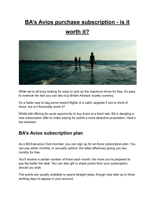 BA’s Avios purchase subscription - is it worth it