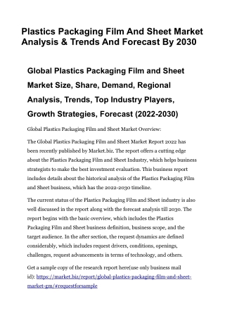 Plastics Packaging Film And Sheet Market Analysis & Trends And Forecast By 2030