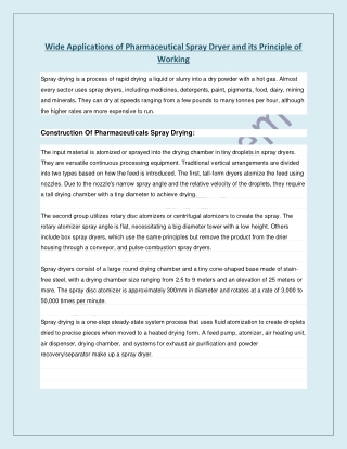 Wide Applications of Pharmaceutical Spray Dryer and its Principle of Working - spraytechsystem