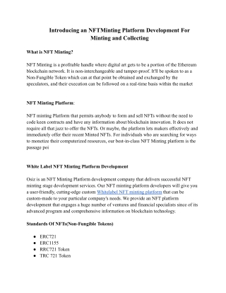 Introducing an NFTMinting Platform Development For Minting and Collecting