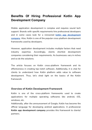 Benefits Of Hiring Professional Kotlin App Development Company