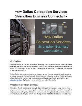 How Dallas Colocation Services Strengthen Business Connectivity