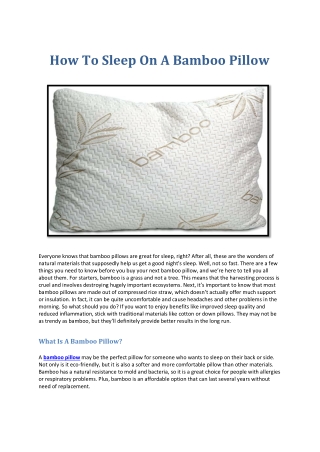 How To Sleep On A Bamboo Pillow