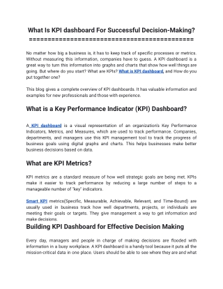 What Is KPI dashboard For Successful Decision-Making_
