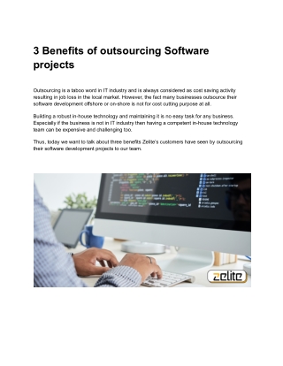 3 Benefits of outsourcing Software projects