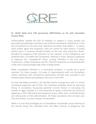 Dr. Walid Saleh from CRE (previously SIRM-Dallas) on IUI with Injectables Success Rates