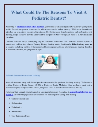 What Could Be The Reasons To Visit A Pediatric Dentist?