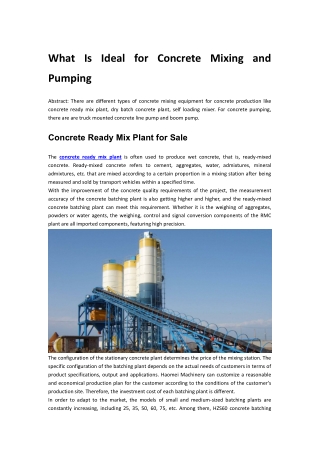 What Is Ideal for Concrete Mixing and Pumping