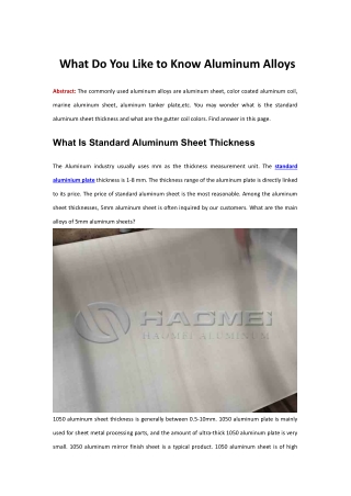 What Do You Like to Know Aluminum Alloys