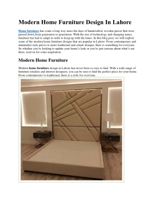 Modern Home Furniture Design In Lahore