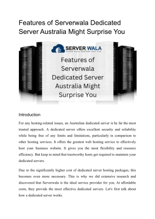 Features of Serverwala Dedicated Server Australia Might Surprise You