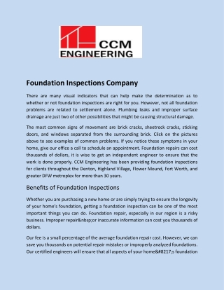 Foundation Inspections Company in Dallas, TX - CCM Engineering