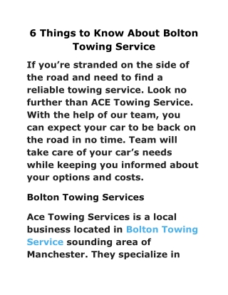 6 Things to Know About Bolton Towing Service