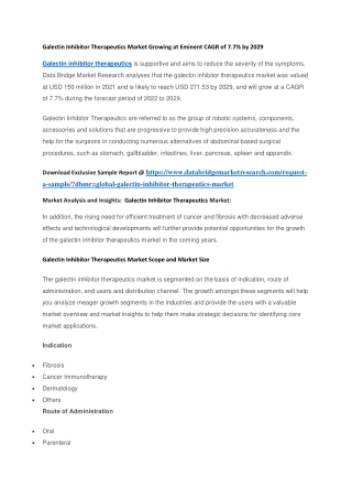 Galectin Inhibitor Therapeutics Market Growing at Eminent CAGR of 7.7 by 2029