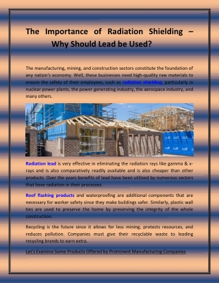 The Importance of Radiation Shielding – Why Should Lead be Used?