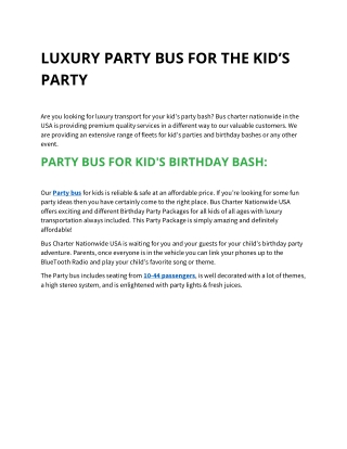 LUXURY PARTY BUS FOR THE KID’S PARTY