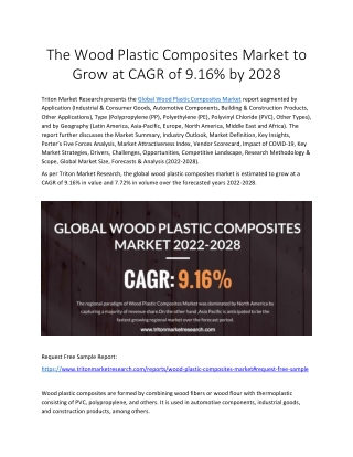The Wood Plastic Composites Market to Grow at CAGR of 9.16% by 2028