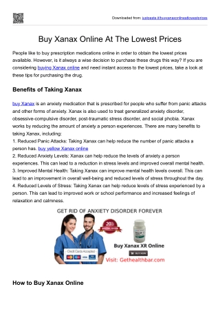 Buy Xanax Online At The Lowest Prices