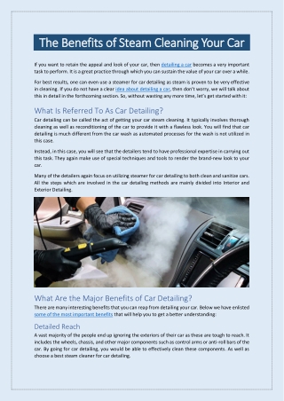 The Benefits of Steam Cleaning Your Car