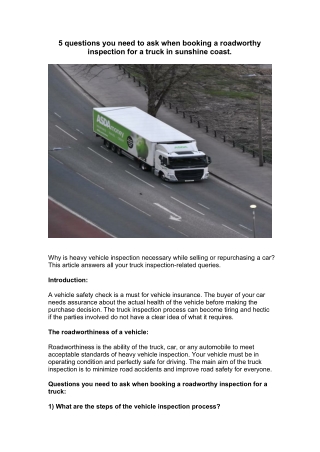 5 questions you need to ask when booking a roadworthy inspection for a truck in sunshine coast.