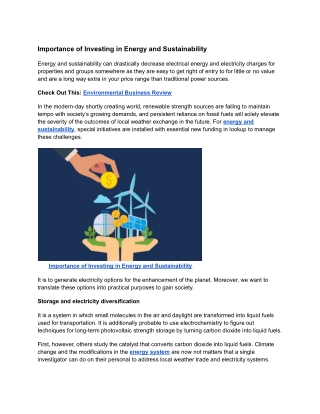 Utilities Business Review : Importance of Investing in Energy and Sustainability