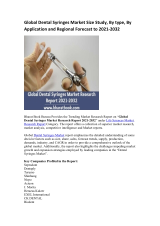 Global Dental Syringes Market Research Report 2021-2032