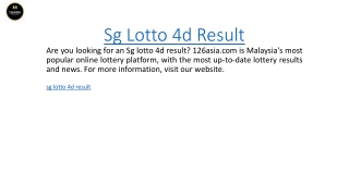 Sg Lotto 4d Result 126asia.com