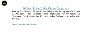 4d Result Live Today Online Singapore  126asia.com