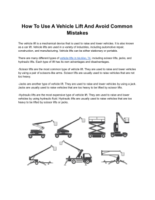 How To Use A Vehicle Lift And Avoid Common Mistakes