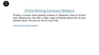 Online Betting Company Malaysia  126asia.com