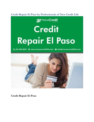 Credit Repair El Paso by Professionals of New Credit Life
