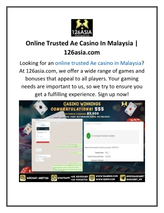 Online Trusted Ae Casino In Malaysia  126asia.com