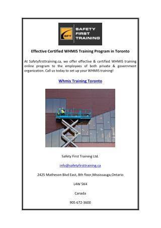 Effective Certified WHMIS Training Program in Toronto