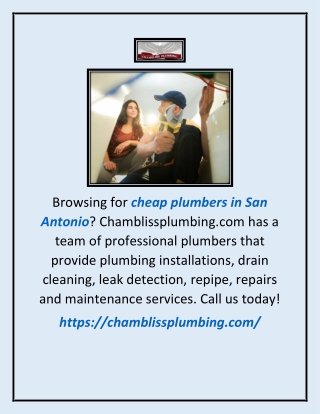 Cheap Plumbers In San Antonio | Chamblissplumbing.com