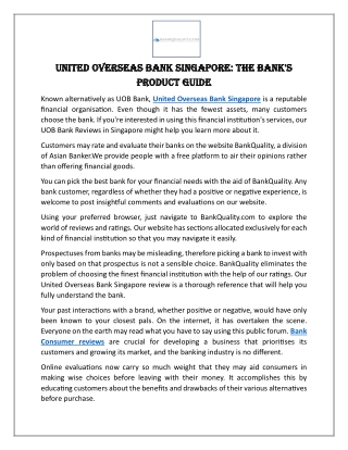 United Overseas Bank Singapore The bank's product guide