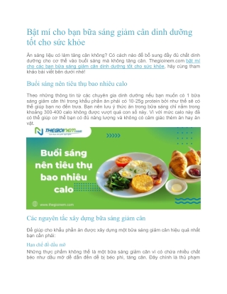 Bật mí cho bạn bữa sáng giảm cân dinh dưỡng tốt cho sức khỏe