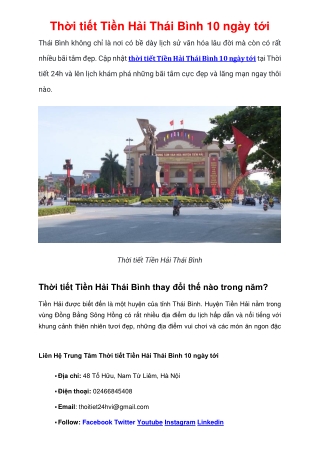 thoi tiet tien hai thai binh 10 ngay toi