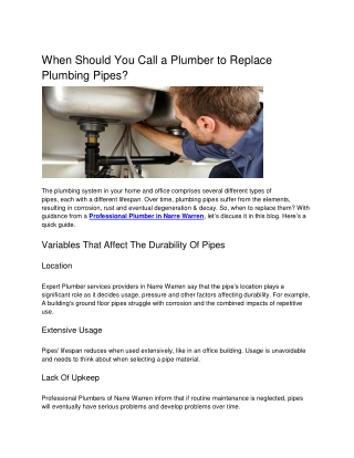When Should You Call a Plumber to Replace Plumbing Pipes