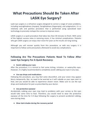 What Precautions Should Be Taken After LASIK Eye Surgery