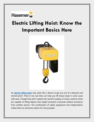 Electric Lifting Hoist Know the Important Basics Here
