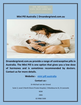 Mini Pill Australia | Drvandergriend.com.au