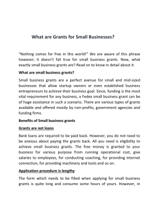 What are Grants for Small Businesses ?