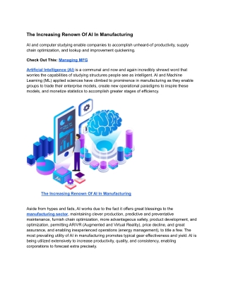 Managing MFG : The Increasing Renown Of AI In Manufacturing