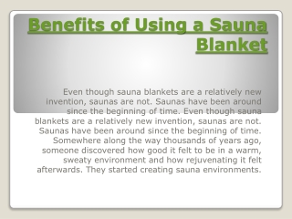 Benefits of Using a Sauna Blanket