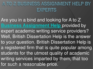 A to Z Business Assignment Help By Experts