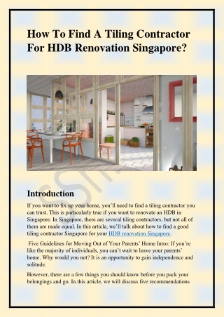 How To Find A Tiling Contractor In Singapore For HDB Renovation Singapore?