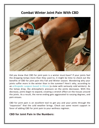 Combat Winter Joint Pain With CBD