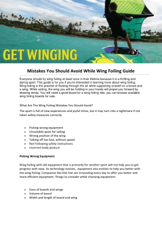 Mistakes You Should Avoid While Wing Foiling Guide