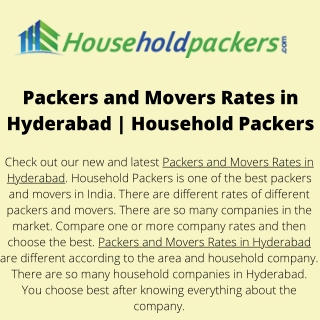Packers and Movers Rates in Hyderabad  Household Packers
