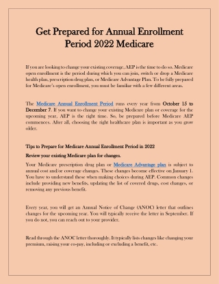 Get Prepared for Annual Enrollment Period 2022 Medicare